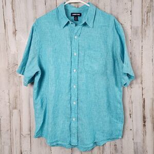 Lands' End Button Down Casual Shirt Teal Size Medium